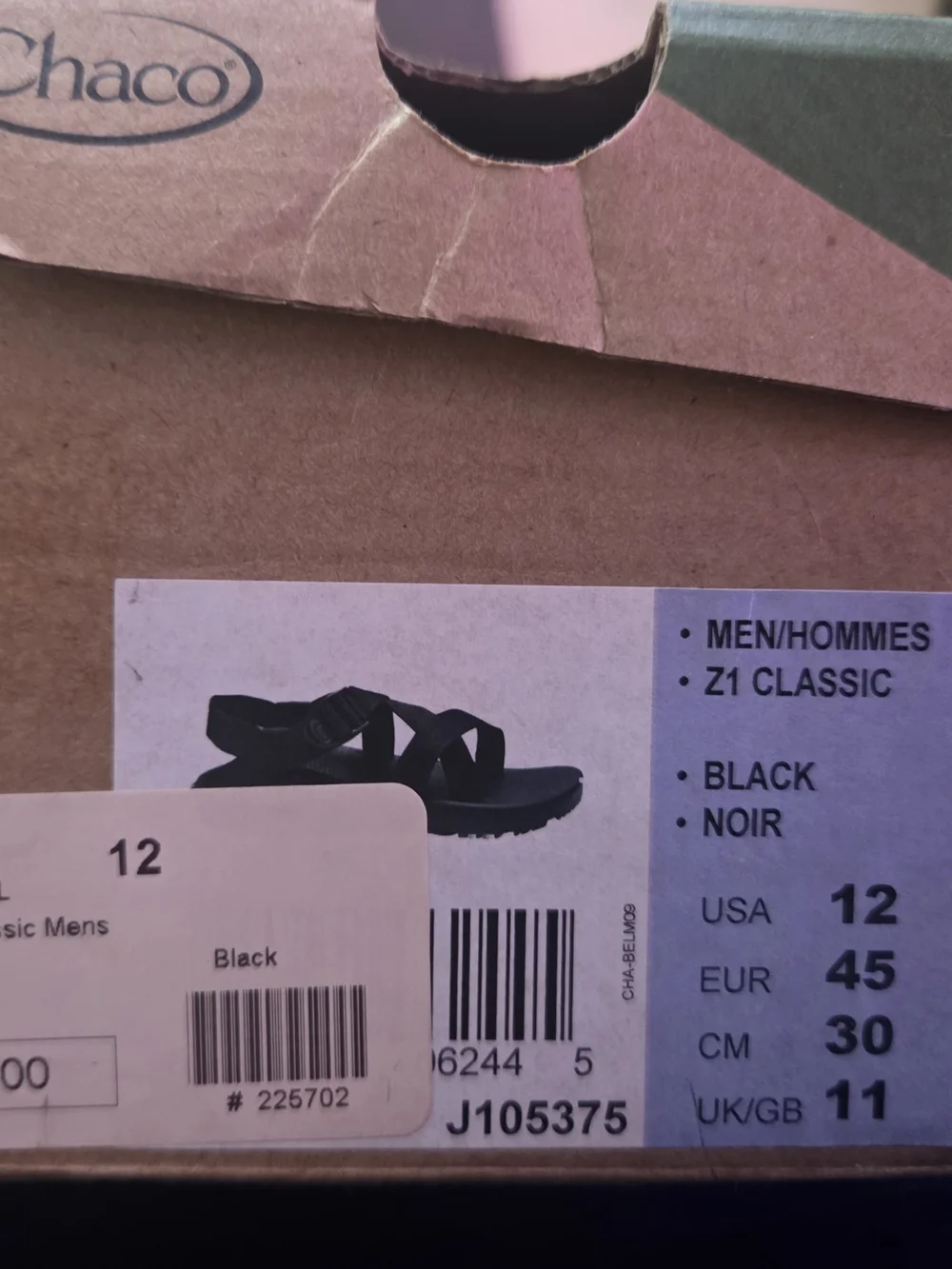 Men's Chaco Z1 Classic Sandals Size 12 Black New In Box